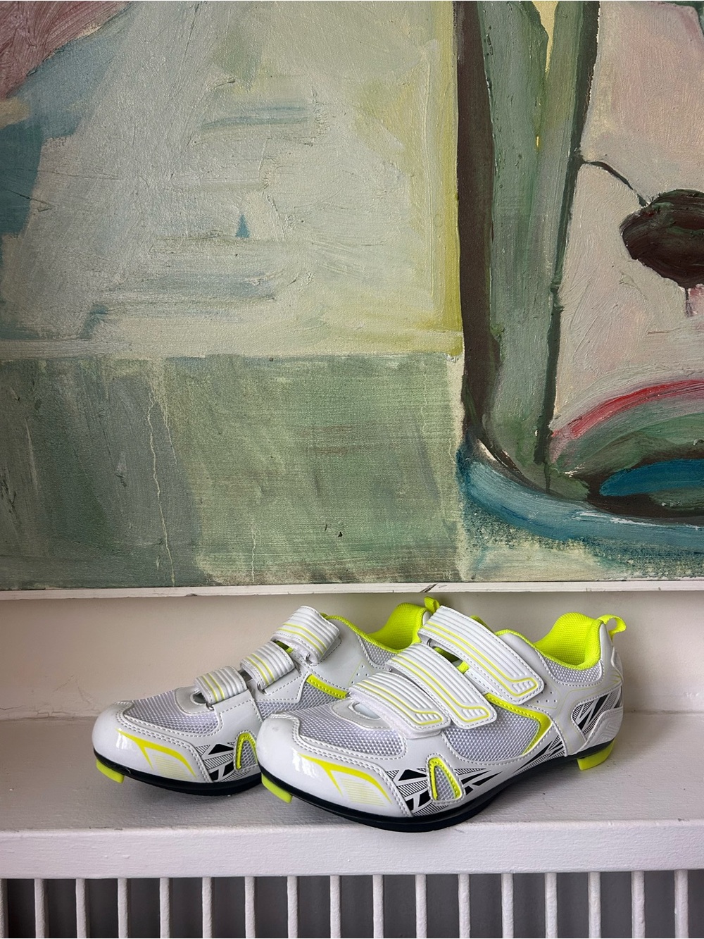 White and Neon Yellow Cycling Shoes